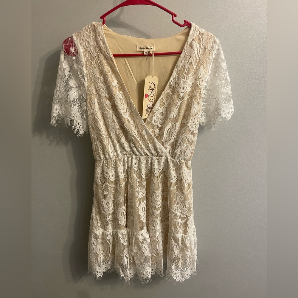 Lace Wrap Mini Dress - Cream